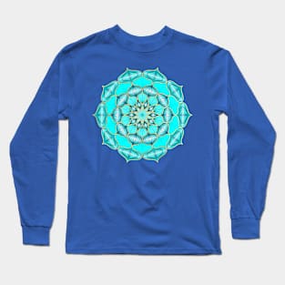 Mandala Shiney Ornaments Blue Gold Long Sleeve T-Shirt